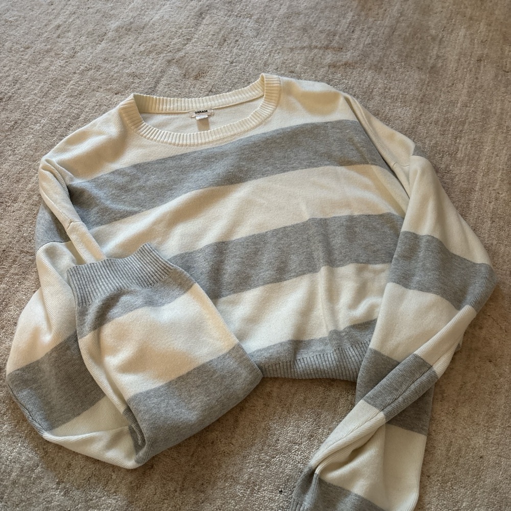 Garage grey and white striped sweater
